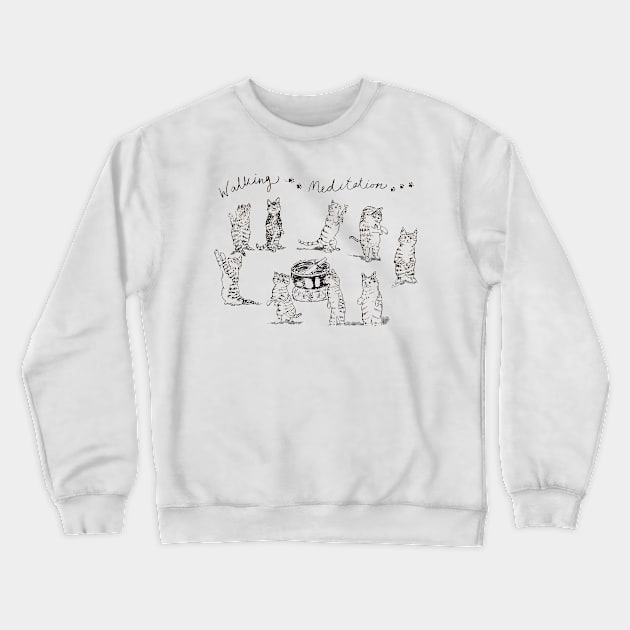 Mindful Walking Meditation Cats Crewneck Sweatshirt by bittergodart